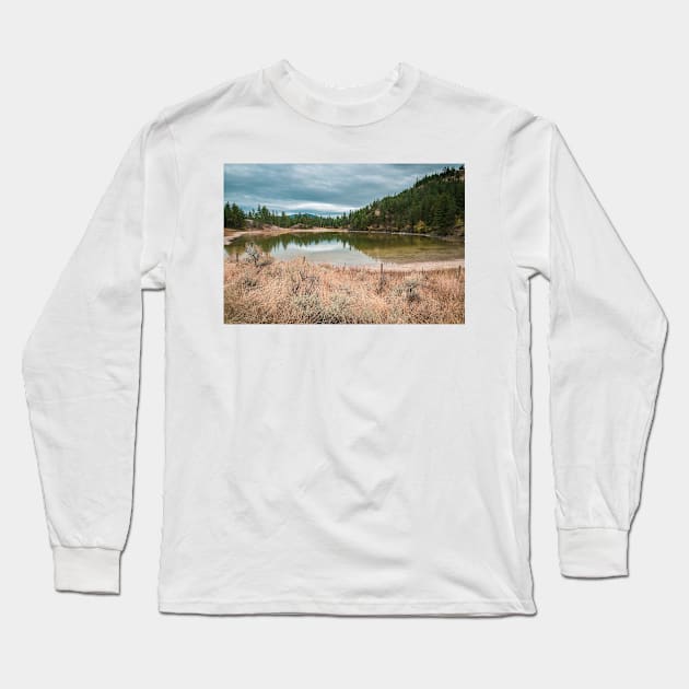 Autumn Lake Reflections in the Grasslands Long Sleeve T-Shirt by Amy-K-Mitchell